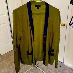 NWOT j crew olive and navy cardigan xl